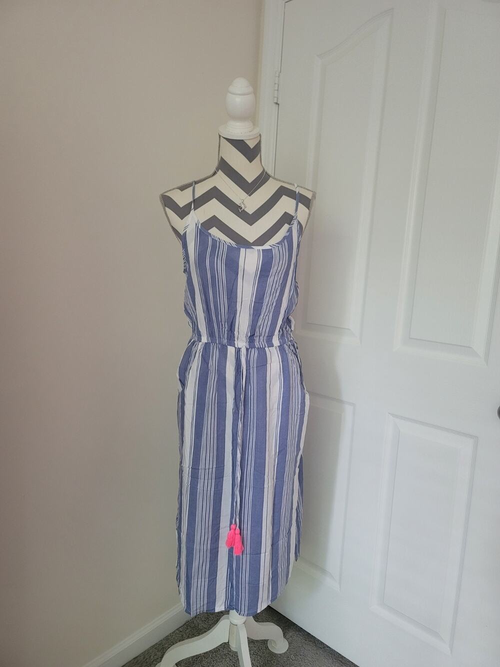 GOA Beachwear by Japna Sz S Maxi Blue Sun Dress Swim CoverUp W/pockets SideSlit